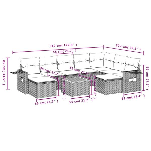 10-teiliges Gartensofa-Set mit Kissen, schwarzes Polyrattan