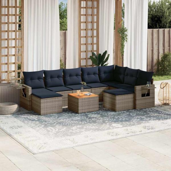 ARDEBO.de - 10-teiliges Gartensofa-Set mit Kissen, grau, Polyrattan