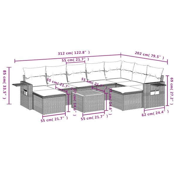 10-teiliges Gartensofa-Set mit Kissen, grau, Polyrattan