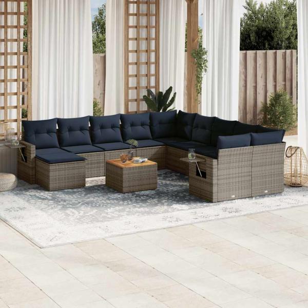 ARDEBO.de - 12-teiliges Gartensofa-Set mit Kissen, grau, Polyrattan