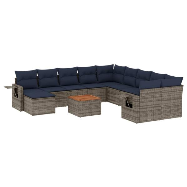 12-teiliges Gartensofa-Set mit Kissen, grau, Polyrattan