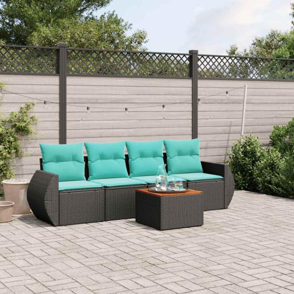 ARDEBO.de - 5-teiliges Gartensofa-Set mit Kissen, schwarzes Polyrattan