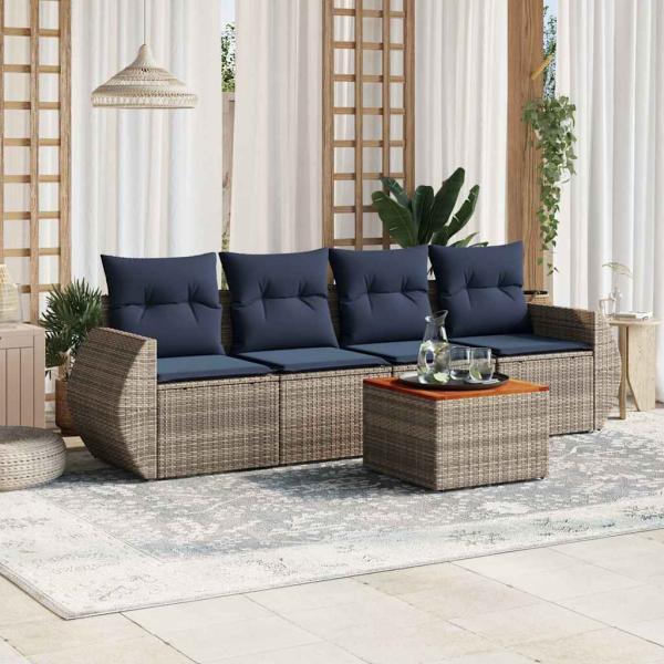 ARDEBO.de - 5-teiliges Gartensofa-Set mit Kissen, grau, Polyrattan
