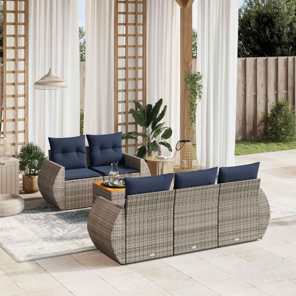 ARDEBO.de - 6-teiliges Gartensofa-Set mit Kissen, grau, Polyrattan