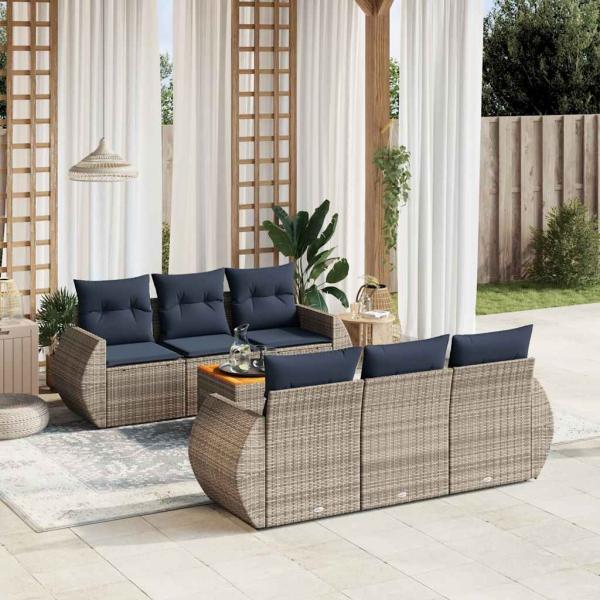 ARDEBO.de - 7-teiliges Gartensofa-Set mit Kissen, grau, Polyrattan
