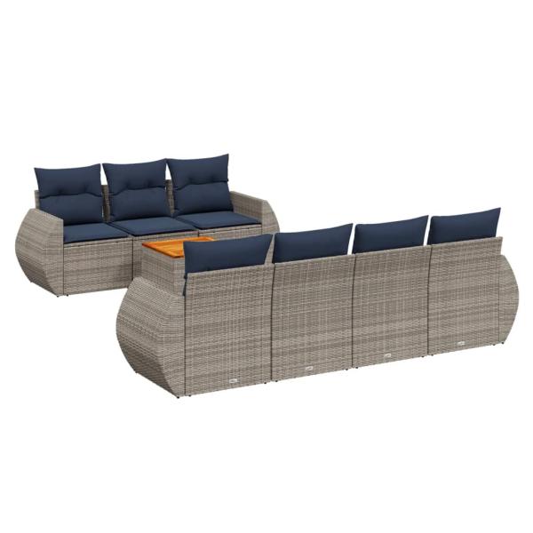 8-teiliges Gartensofa-Set mit Kissen, grau, Polyrattan