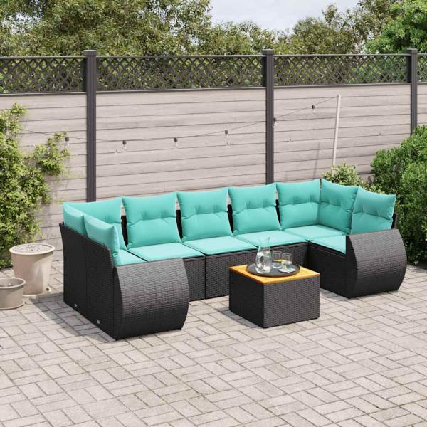 ARDEBO.de - 8-teiliges Gartensofa-Set mit Kissen, schwarzes Polyrattan