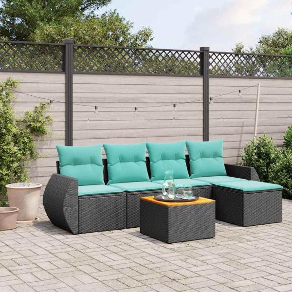 ARDEBO.de - 6-teiliges Gartensofa-Set mit Kissen, schwarzes Polyrattan