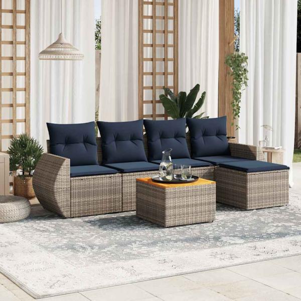 ARDEBO.de - 6-teiliges Gartensofa-Set mit Kissen, grau, Polyrattan