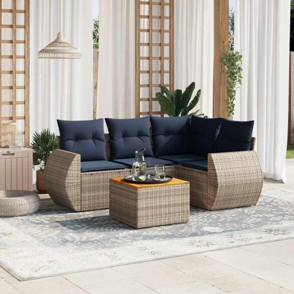 ARDEBO.de - 5-teiliges Gartensofa-Set mit Kissen, grau, Polyrattan