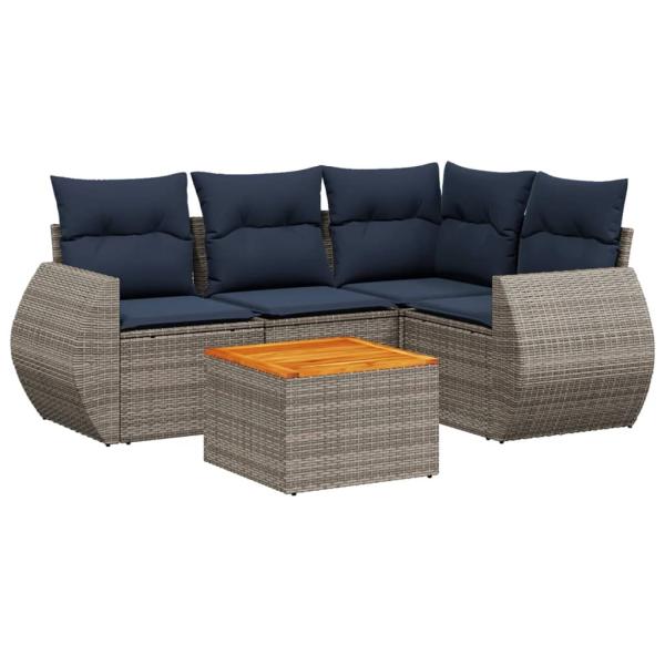 5-teiliges Gartensofa-Set mit Kissen, grau, Polyrattan