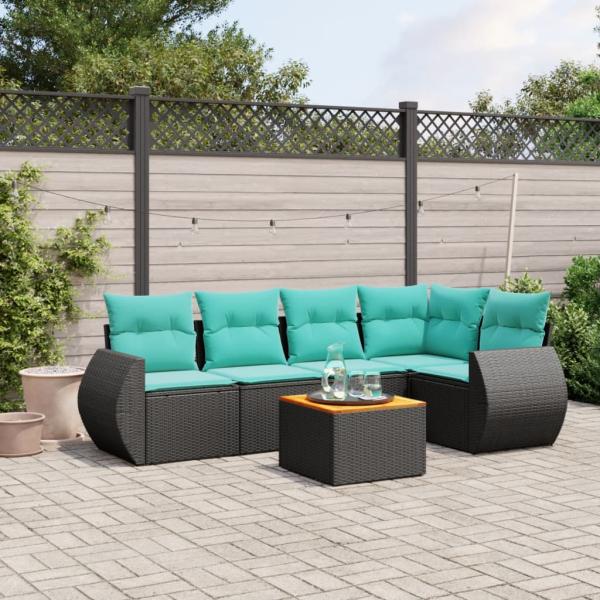ARDEBO.de - 6-teiliges Gartensofa-Set mit Kissen, schwarzes Polyrattan