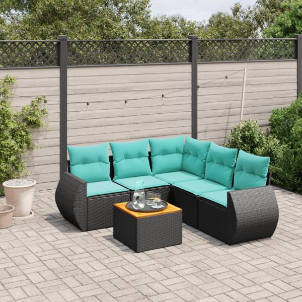 ARDEBO.de - 6-teiliges Gartensofa-Set mit Kissen, schwarzes Polyrattan
