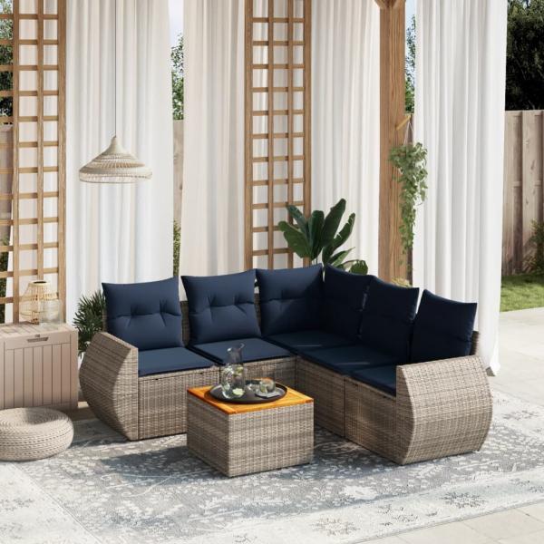 ARDEBO.de - 6-teiliges Gartensofa-Set mit Kissen, grau, Polyrattan