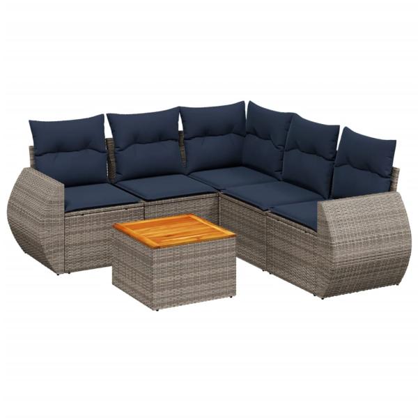 6-teiliges Gartensofa-Set mit Kissen, grau, Polyrattan
