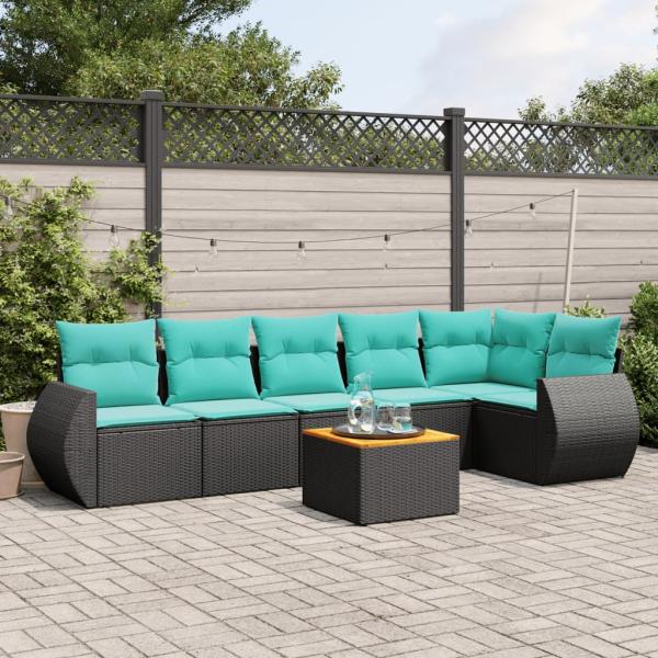 ARDEBO.de - 7-teiliges Gartensofa-Set mit Kissen, schwarzes Polyrattan