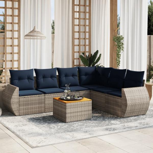 ARDEBO.de - 7-teiliges Gartensofa-Set mit Kissen, grau, Polyrattan