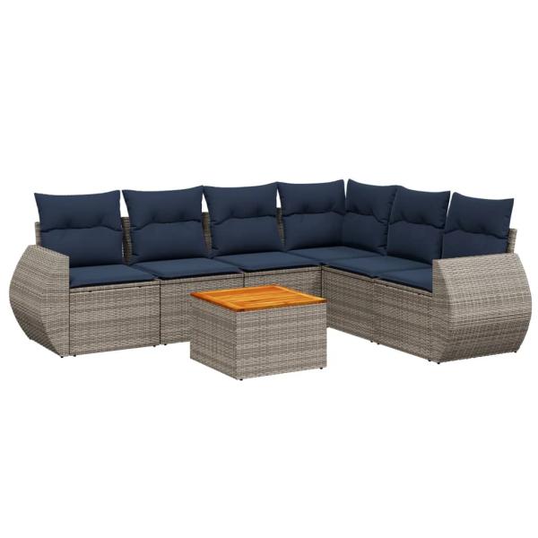 7-teiliges Gartensofa-Set mit Kissen, grau, Polyrattan