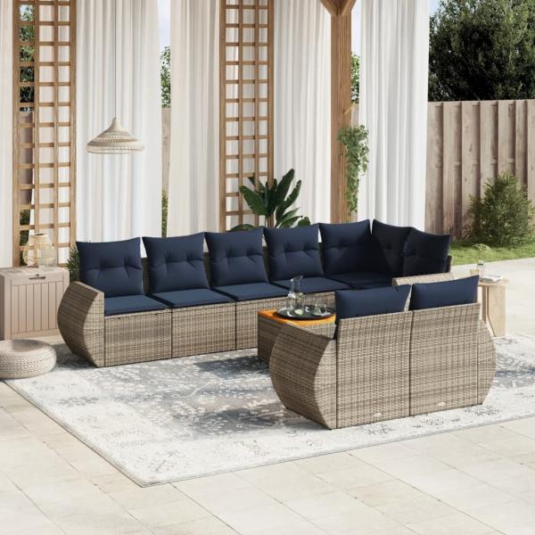 ARDEBO.de - 9-teiliges Gartensofa-Set mit Kissen, grau, Polyrattan