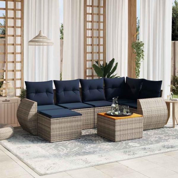 ARDEBO.de - 7-teiliges Gartensofa-Set mit Kissen, grau, Polyrattan