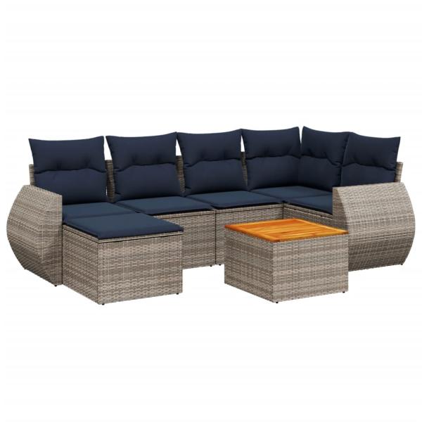 7-teiliges Gartensofa-Set mit Kissen, grau, Polyrattan