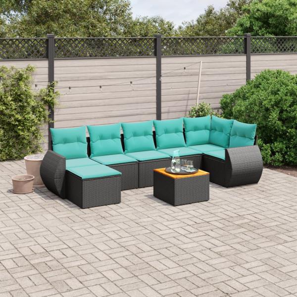 ARDEBO.de - 8-teiliges Gartensofa-Set mit Kissen, schwarzes Polyrattan