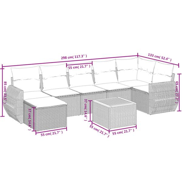 ARDEBO.de - 8-teiliges Gartensofa-Set mit Kissen, grau, Polyrattan