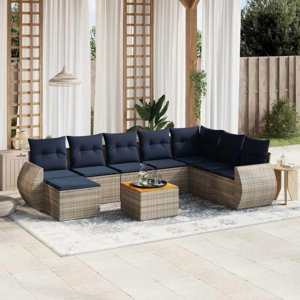 ARDEBO.de - 9-teiliges Gartensofa-Set mit Kissen, grau, Polyrattan
