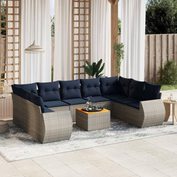 ARDEBO.de - 10-teiliges Gartensofa-Set mit Kissen, grau, Polyrattan