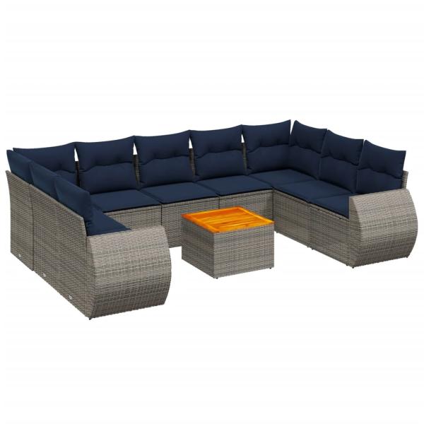 10-teiliges Gartensofa-Set mit Kissen, grau, Polyrattan