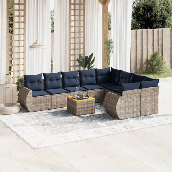 ARDEBO.de - 10-teiliges Gartensofa-Set mit Kissen, grau, Polyrattan