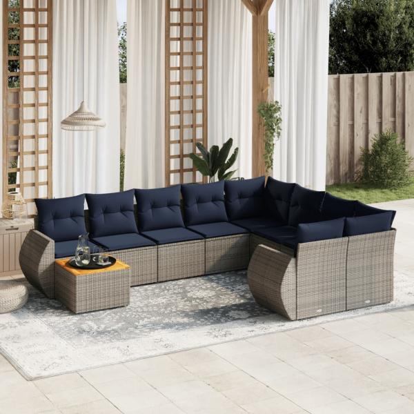 ARDEBO.de - 10-teiliges Gartensofa-Set mit Kissen, grau, Polyrattan