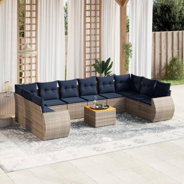 ARDEBO.de - 11-teiliges Gartensofa-Set mit Kissen, grau, Polyrattan