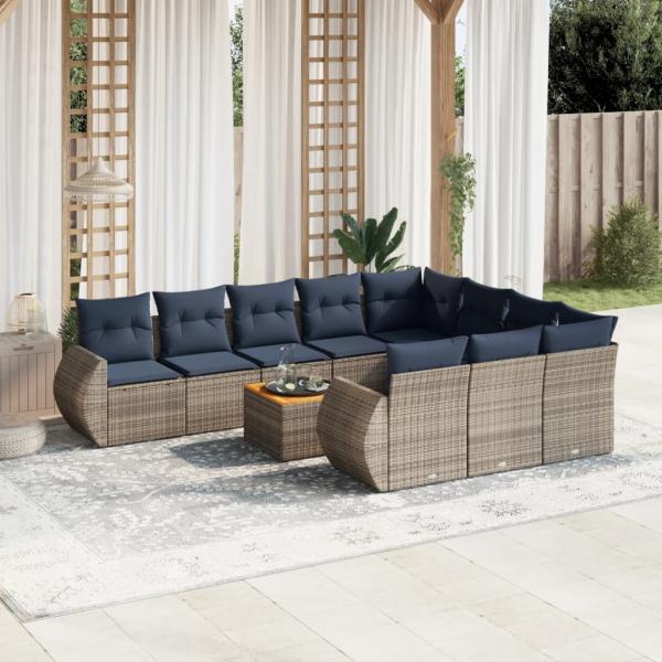 ARDEBO.de - 11-teiliges Gartensofa-Set mit Kissen, grau, Polyrattan
