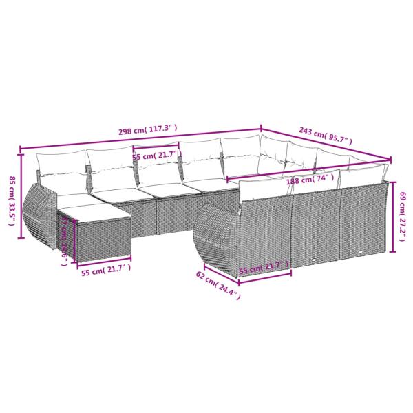 11-teiliges Gartensofa-Set mit Kissen, grau, Polyrattan