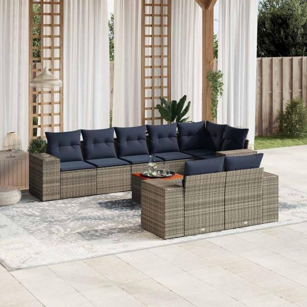 ARDEBO.de - 9-teiliges Gartensofa-Set mit Kissen, grau, Polyrattan