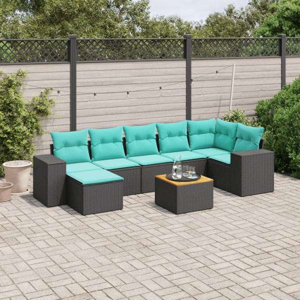 ARDEBO.de - 8-teiliges Gartensofa-Set mit Kissen, schwarzes Polyrattan