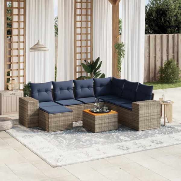 ARDEBO.de - 8-teiliges Gartensofa-Set mit Kissen, grau, Polyrattan