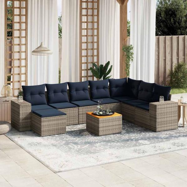 ARDEBO.de - 9-teiliges Gartensofa-Set mit Kissen, grau, Polyrattan