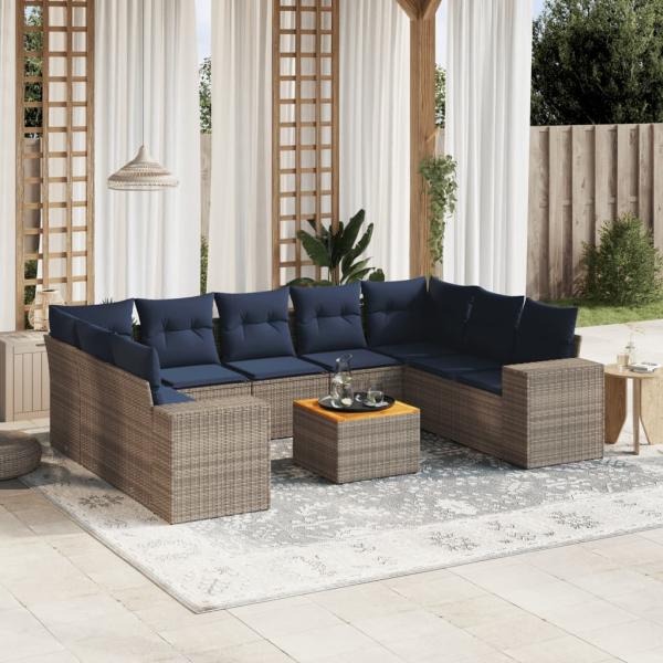 ARDEBO.de - 10-teiliges Gartensofa-Set mit Kissen, grau, Polyrattan