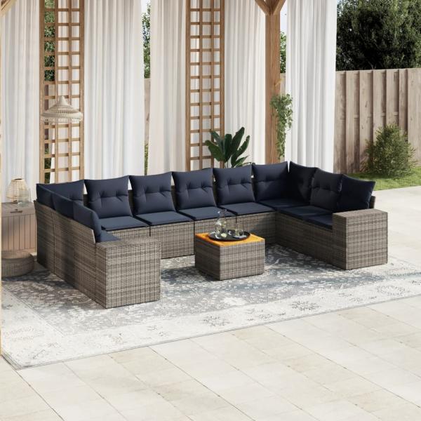 ARDEBO.de - 11-teiliges Gartensofa-Set mit Kissen, grau, Polyrattan