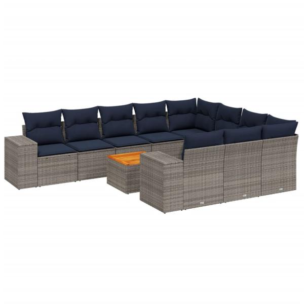 11-teiliges Gartensofa-Set mit Kissen, grau, Polyrattan
