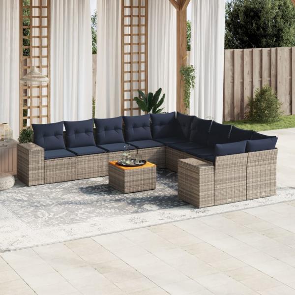 ARDEBO.de - 11-teiliges Gartensofa-Set mit Kissen, grau, Polyrattan