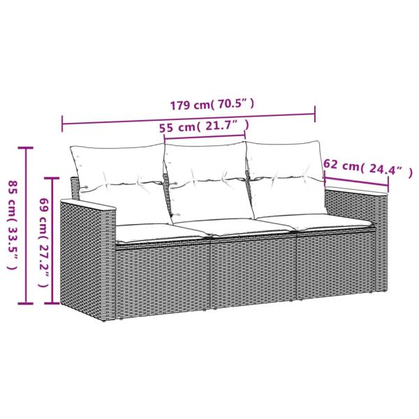 3-teiliges Gartensofa-Set mit Kissen, schwarzes Polyrattan