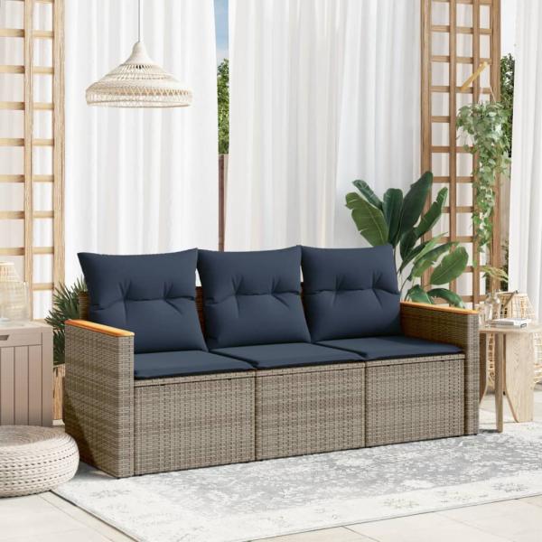ARDEBO.de - 3-teiliges Gartensofa-Set mit Kissen, grau, Polyrattan