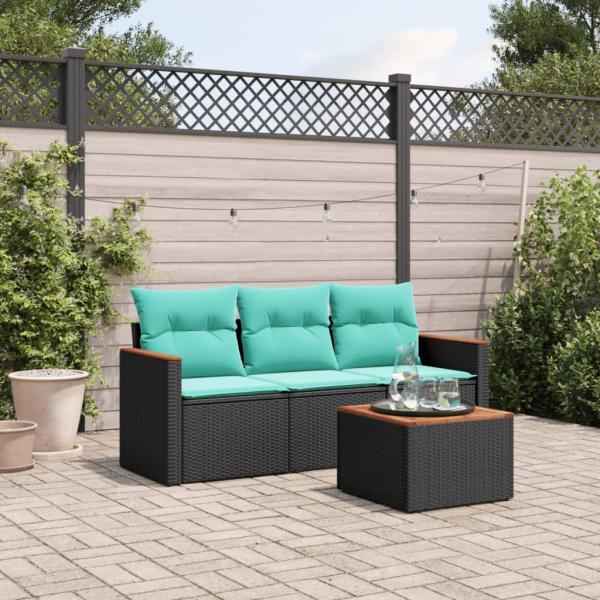 ARDEBO.de - 4-teiliges Gartensofa-Set mit Kissen, schwarzes Polyrattan