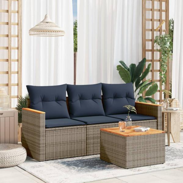 ARDEBO.de - 4-teiliges Gartensofa-Set mit Kissen, grau, Polyrattan