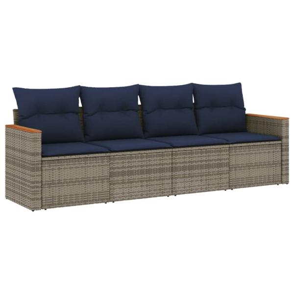 4-teiliges Gartensofa-Set mit Kissen, grau, Polyrattan