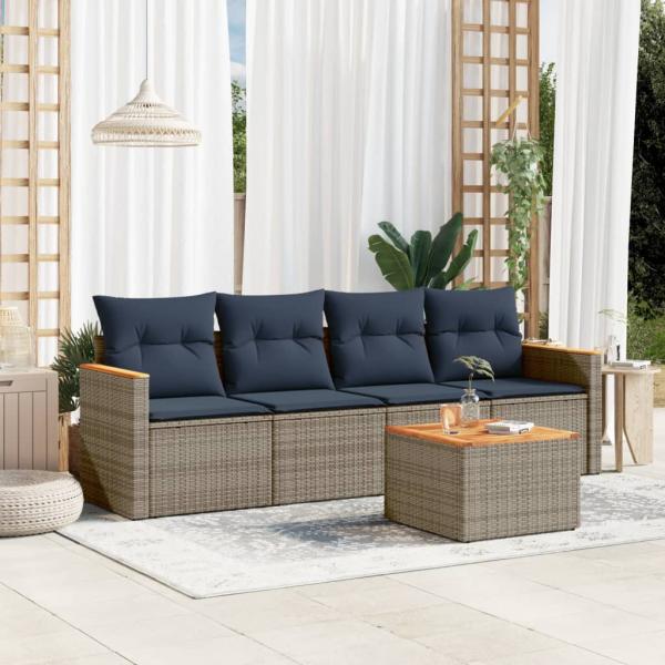 ARDEBO.de - 5-teiliges Gartensofa-Set mit Kissen, grau, Polyrattan