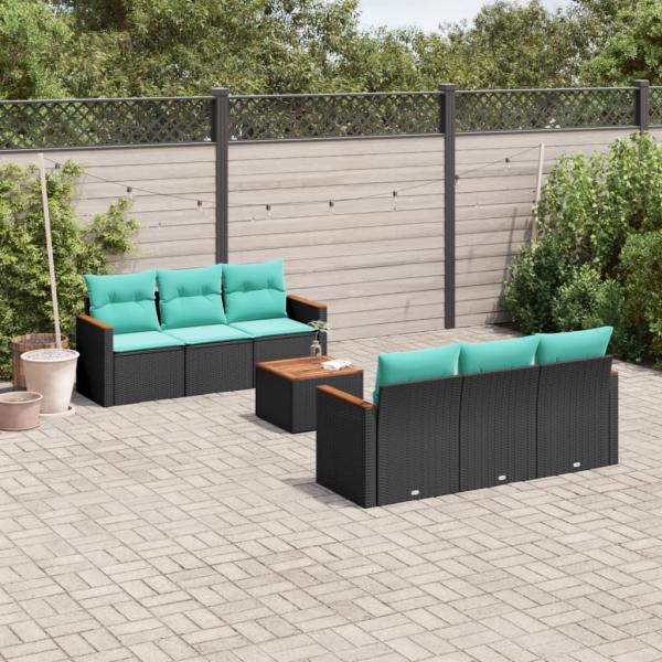 ARDEBO.de - 7-teiliges Gartensofa-Set mit Kissen, schwarzes Polyrattan